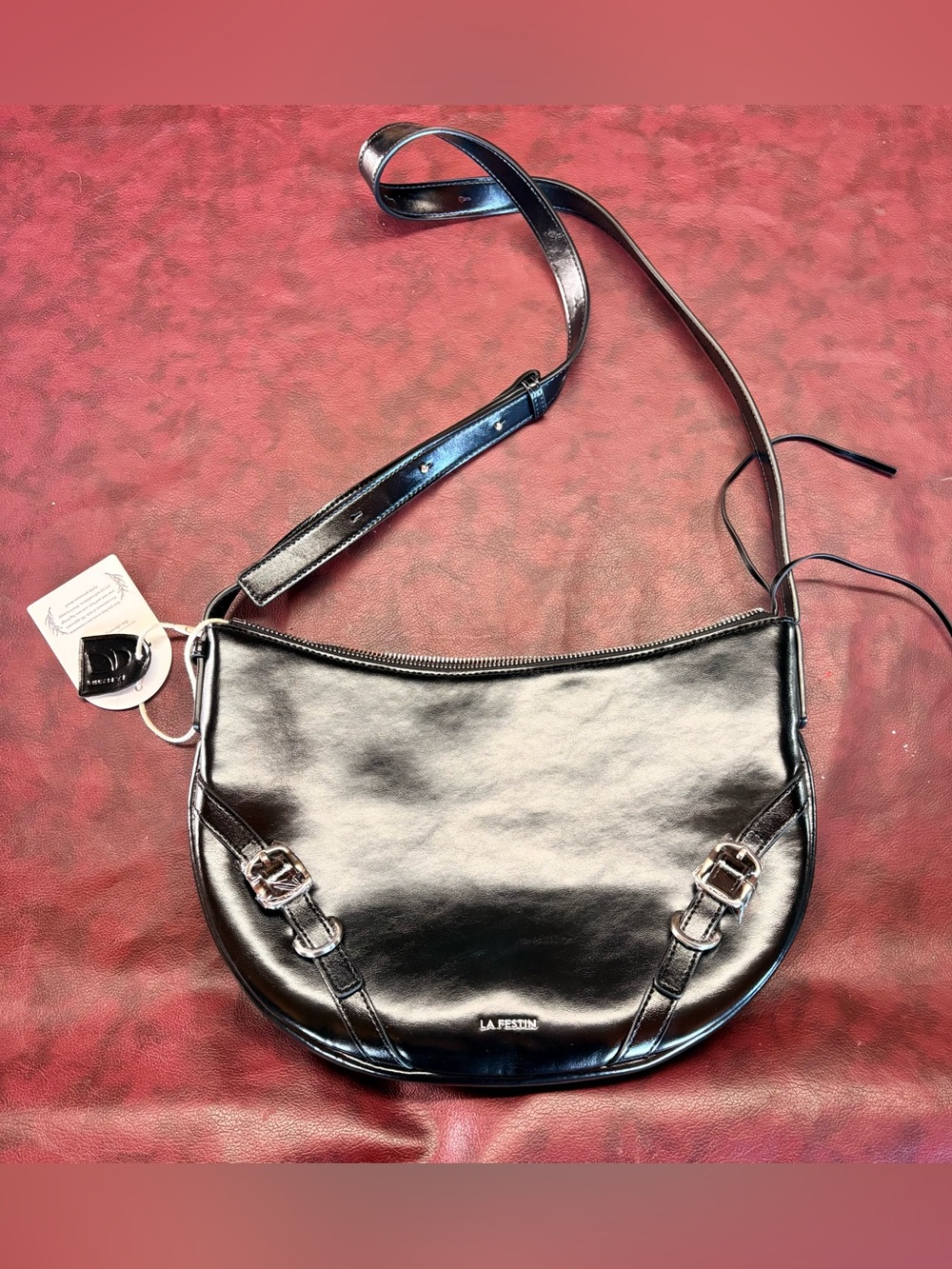 Black faux leather purse